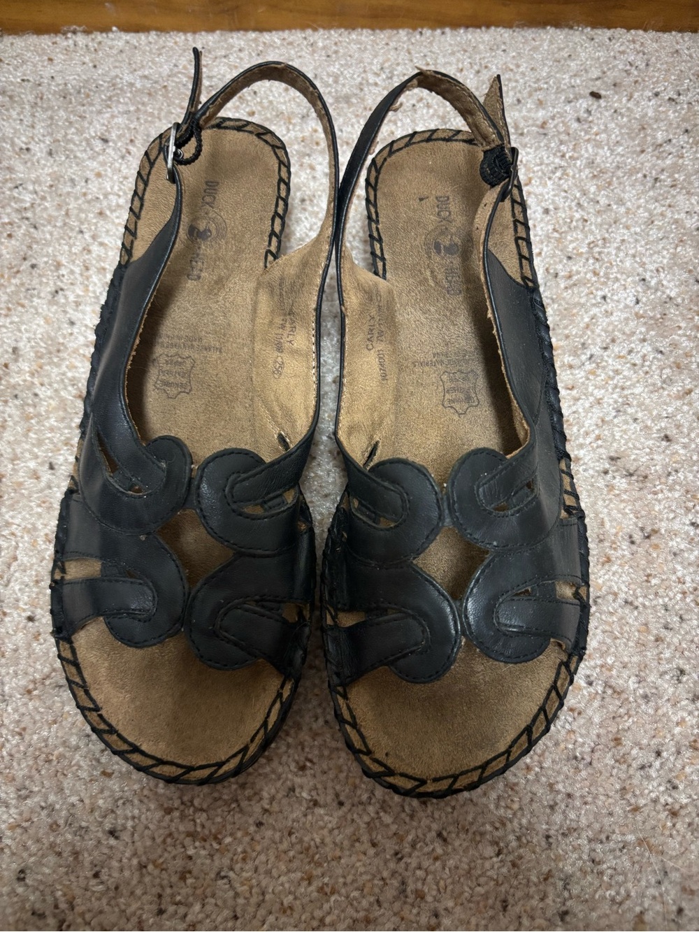 Duck Head Black Leather Decorative Slingback Sandals